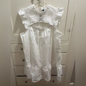 NWT Old Navy 2X White Smocked Peep-Bodice Cotton Flutter-Sleeve Mini Dress